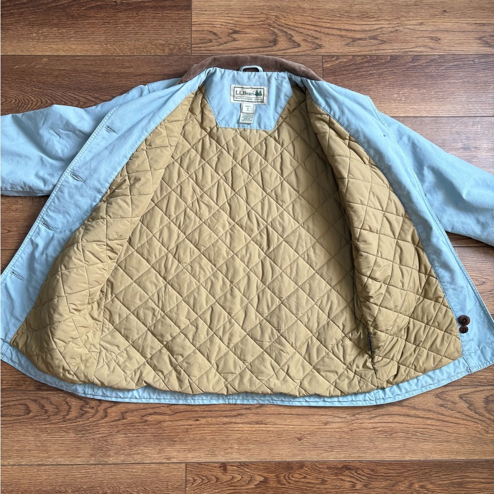 Vintage LL Bean Chore Coat Jacket Womens Medium Canvas Barn Blue Corduroy Collar - Picture 5 of 6
